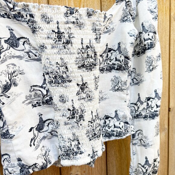 Reformation Hogan Top Size 2 Linen‎ Blouse Toile Horse Print - Picture 11 of 17